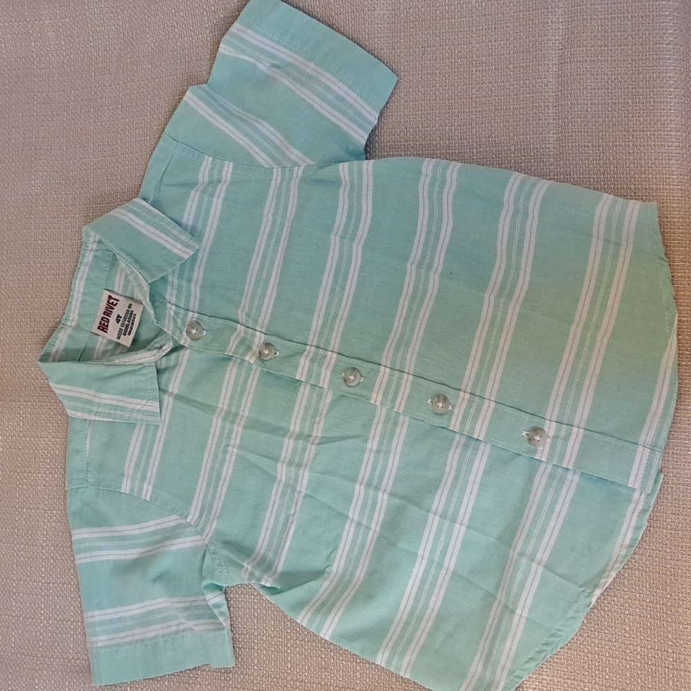 Red Rivet Toddler Boy Short-Sleeve Striped Shirt - 4T - Lt Green / Cream